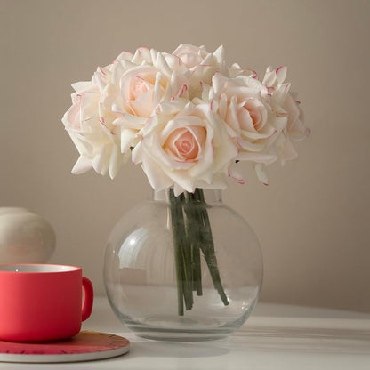 Artificial Roses Single Stem 10pcs Fake Silk Flower Arrangement Bouquet for Home Party Wedding Decoration(Pink Edge)