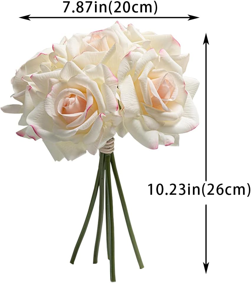 Artificial Roses Single Stem 10pcs Fake Silk Flower Arrangement Bouquet for Home Party Wedding Decoration(Pink Edge)