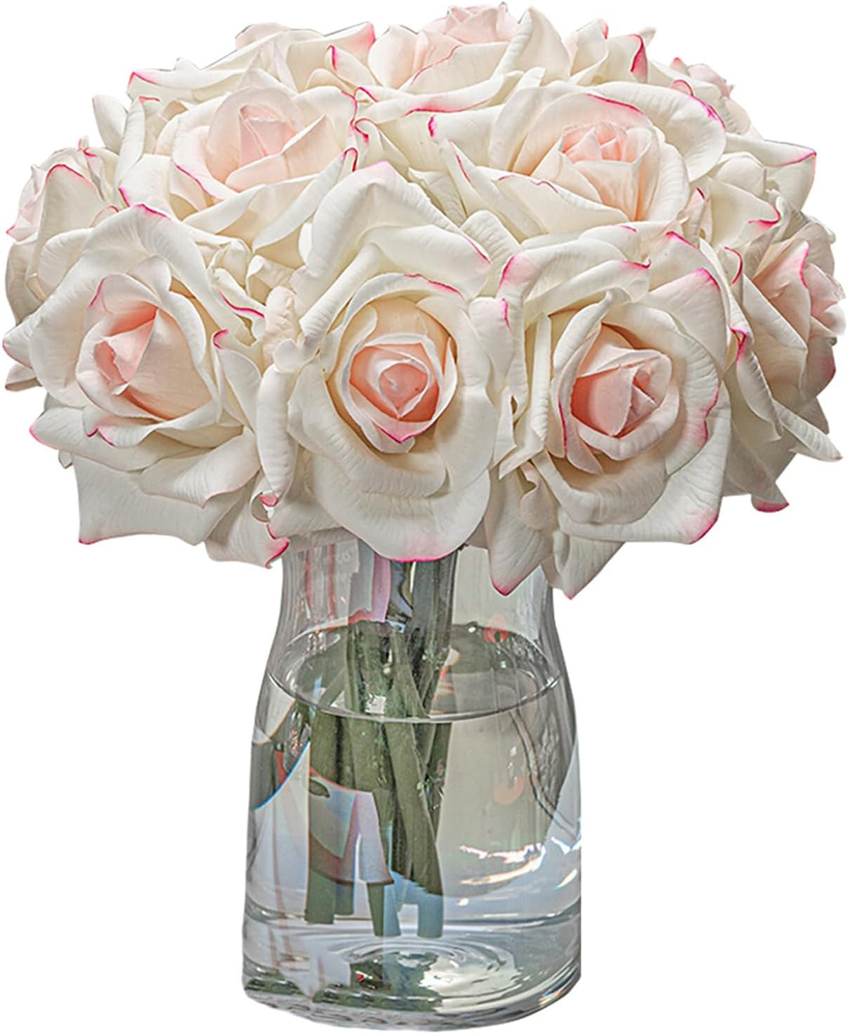 Artificial Roses Single Stem 10pcs Fake Silk Flower Arrangement Bouquet for Home Party Wedding Decoration(Pink Edge)