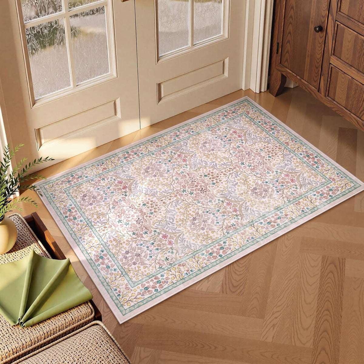 Pink Washable Entryway Rug, 2x3 Small Soft Kitchen Rugs Non Slip