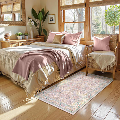 Pink Washable Entryway Rug, 2x3 Small Soft Kitchen Rugs Non Slip