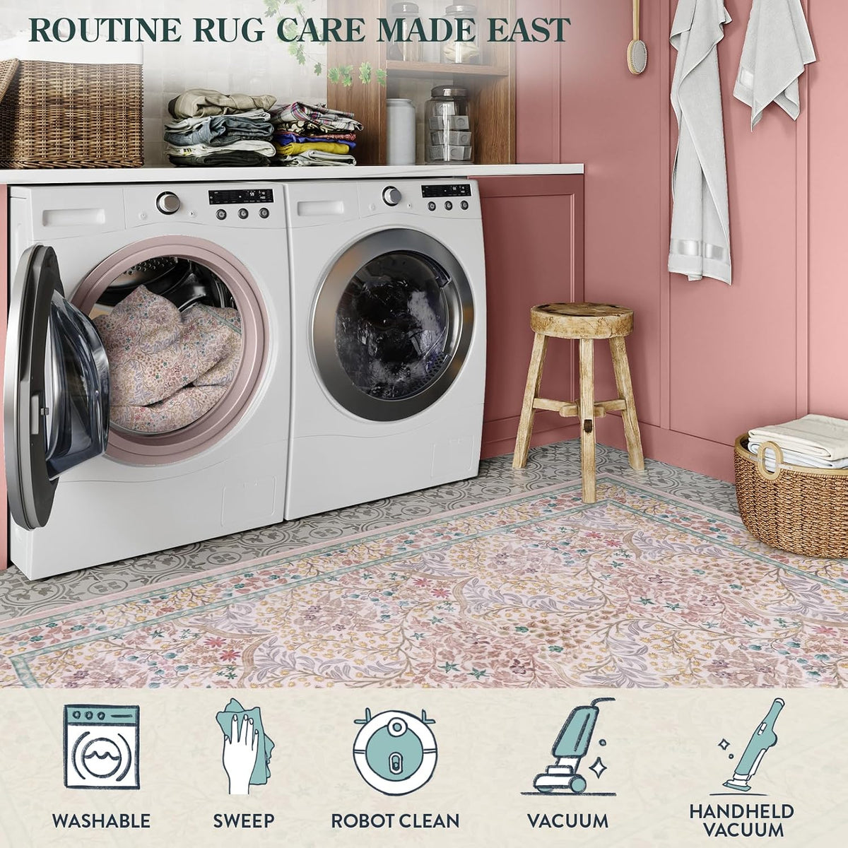 Pink Washable Entryway Rug, 2x3 Small Soft Kitchen Rugs Non Slip