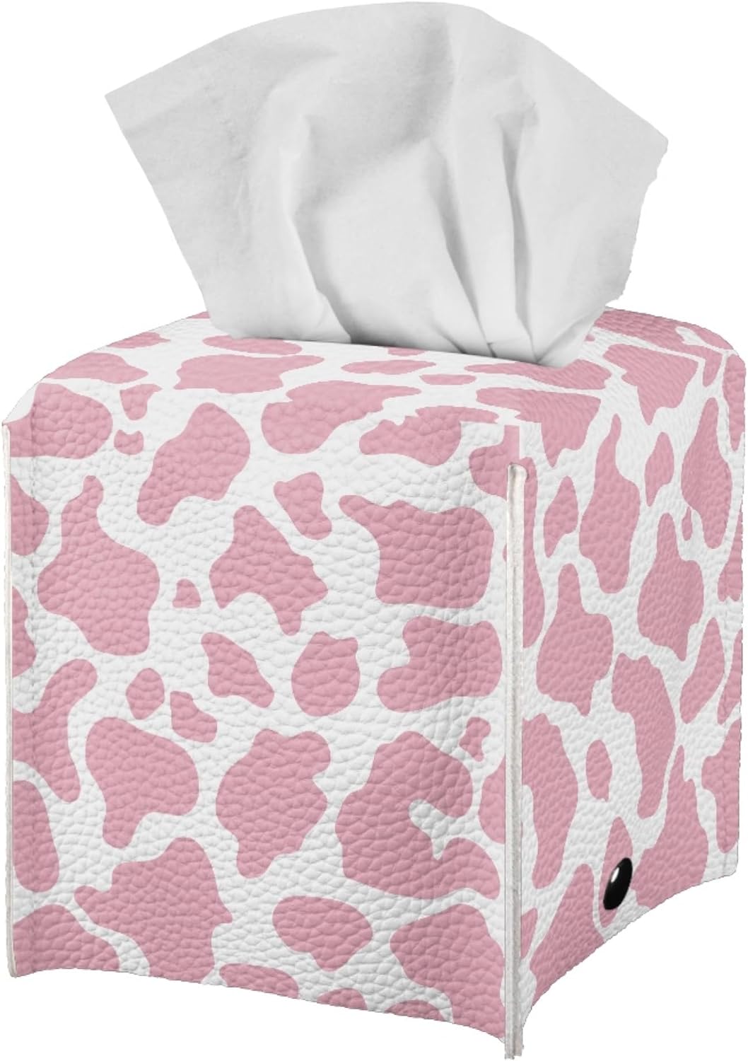 Pink Cow Print PU Leather Tissue Box Cover Square Facial Tissue Holder Facial Paper Organizer Dispenser for Bathroom,Vanity Countertop,Tabletop,Car