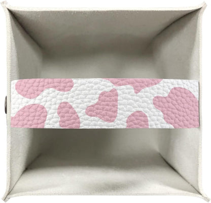 Pink Cow Print PU Leather Tissue Box Cover Square Facial Tissue Holder Facial Paper Organizer Dispenser for Bathroom,Vanity Countertop,Tabletop,Car