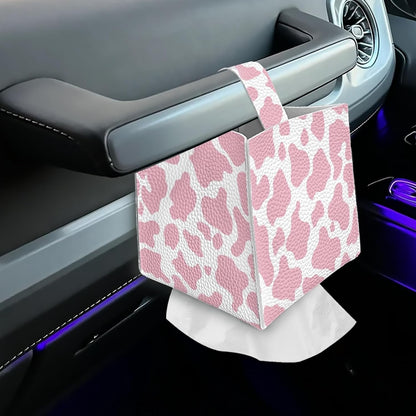 Pink Cow Print PU Leather Tissue Box Cover Square Facial Tissue Holder Facial Paper Organizer Dispenser for Bathroom,Vanity Countertop,Tabletop,Car