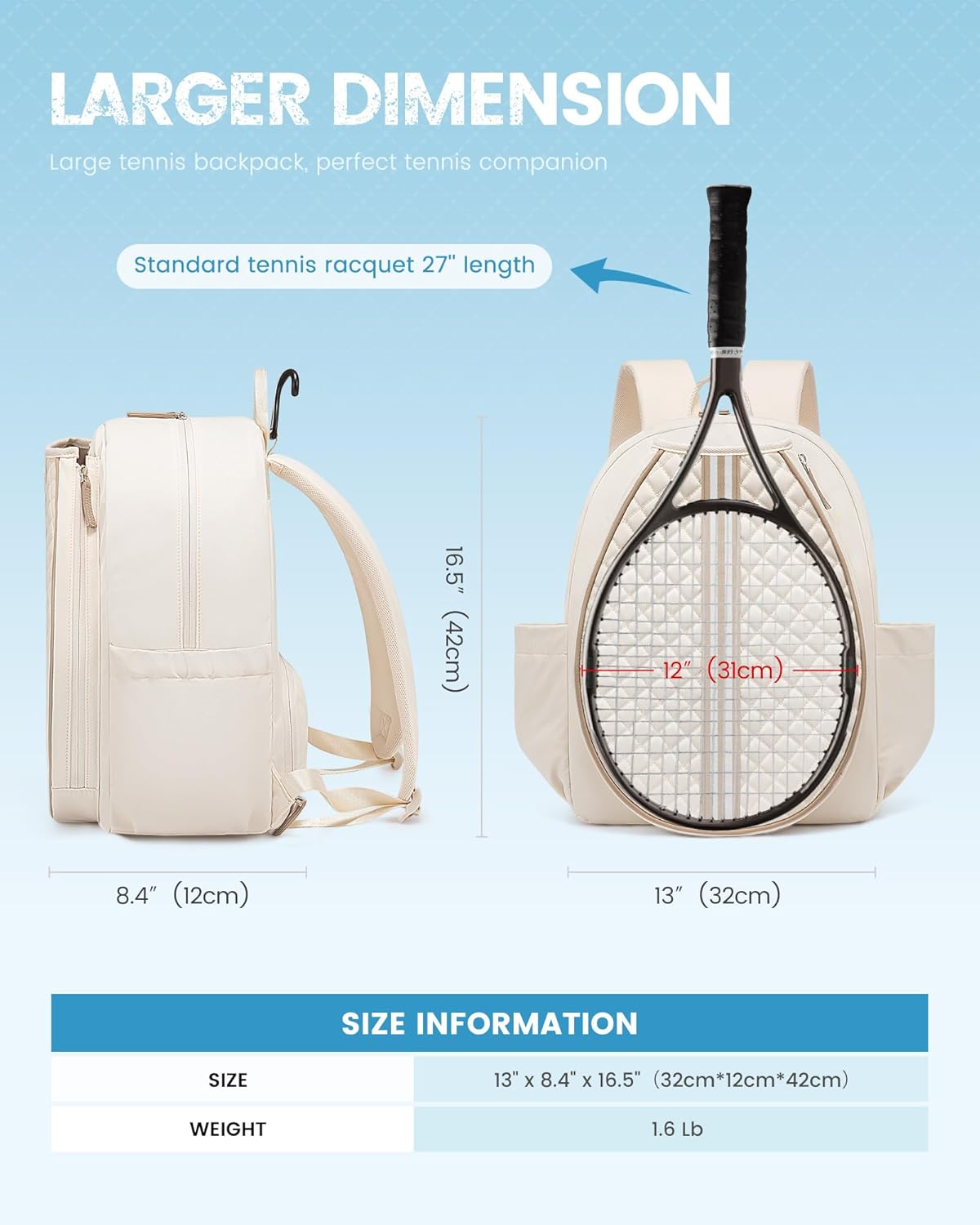 Tennis Bag, Quilted Tennis Bag for Women, Tennis Racket Backpack Bag