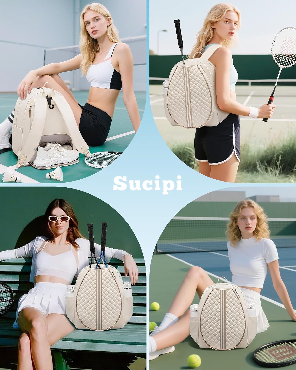 Tennis Bag, Quilted Tennis Bag for Women, Tennis Racket Backpack Bag