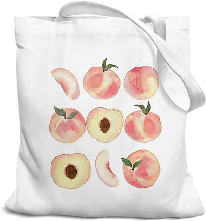 Pink Fruit Cute Canvas Tote Bag for Women Teens Girls,Cute Small Work Travel Shopping Tote Bags Grocery Reusable Bags