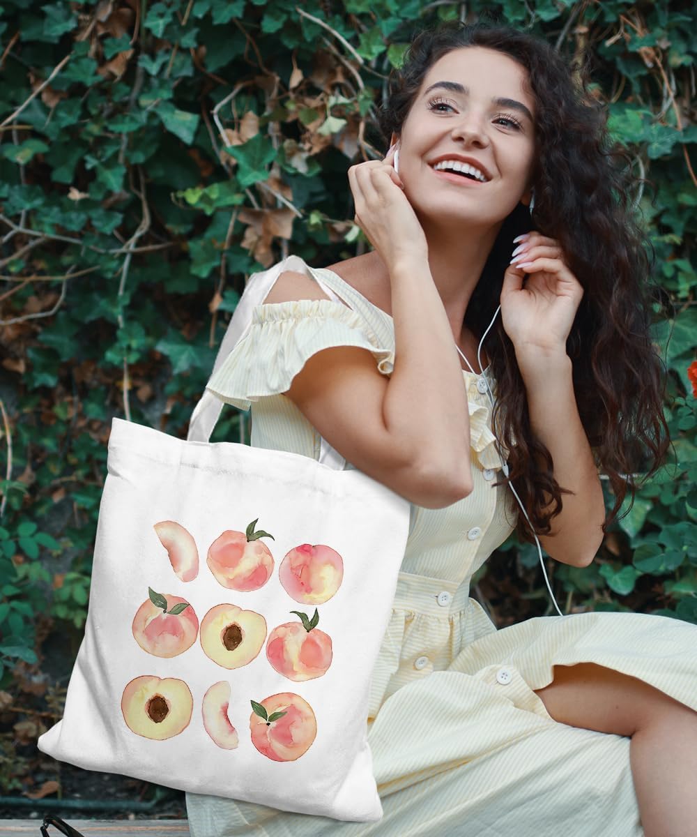 Pink Fruit Cute Canvas Tote Bag for Women Teens Girls,Cute Small Work Travel Shopping Tote Bags Grocery Reusable Bags