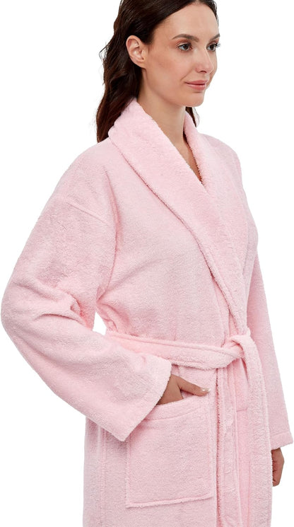 Womens Shawl Collar Robe, Turkish Terry Cotton Bathrobe