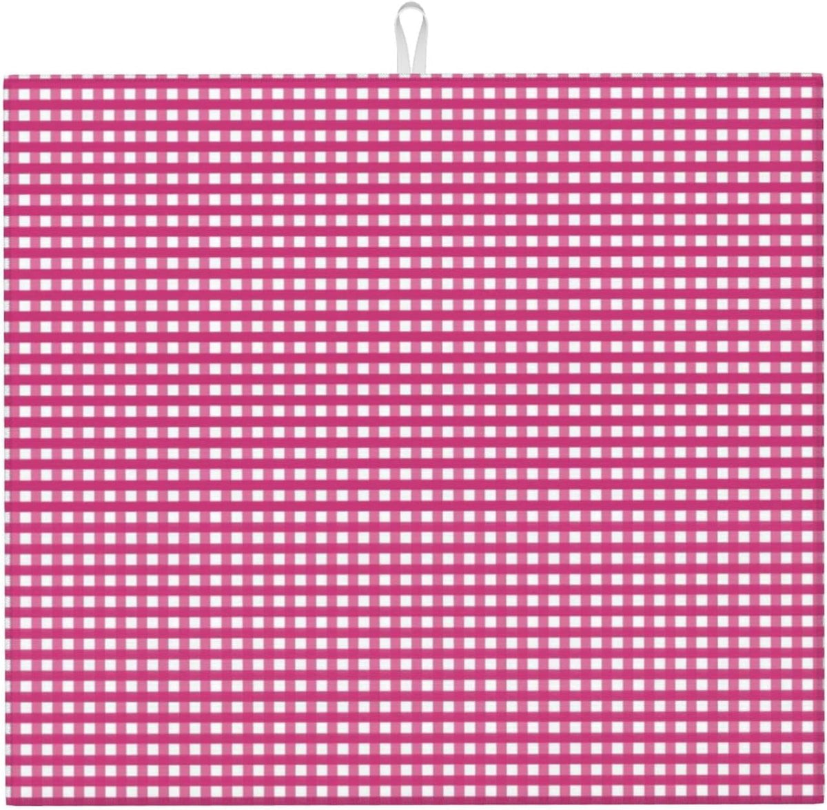 Pink Gingham Print Microfiber Dish Drying Mat for Kitchen Counter 16x18 in Super Absorbent Drying Pad for Countertops, Sinks, Draining Racks with Hanging