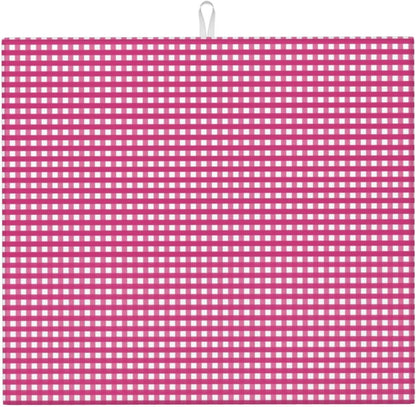 Pink Gingham Print Microfiber Dish Drying Mat for Kitchen Counter 16x18 in Super Absorbent Drying Pad for Countertops, Sinks, Draining Racks with Hanging