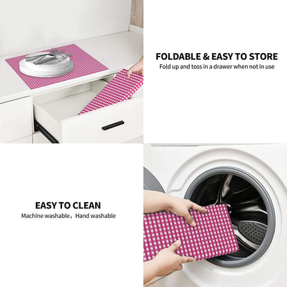 Pink Gingham Print Microfiber Dish Drying Mat for Kitchen Counter 16x18 in Super Absorbent Drying Pad for Countertops, Sinks, Draining Racks with Hanging