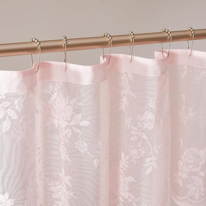 SEEKRIGHT Pink Lace Shower Curtain with Attached Valance Romantic Floral Shower Curtain Cute Scalloped Edge Lace Shabby Chic Bath Curtains for Spa Hotel Bathroom Farmhouse Decor, 1 Panel, 72x72