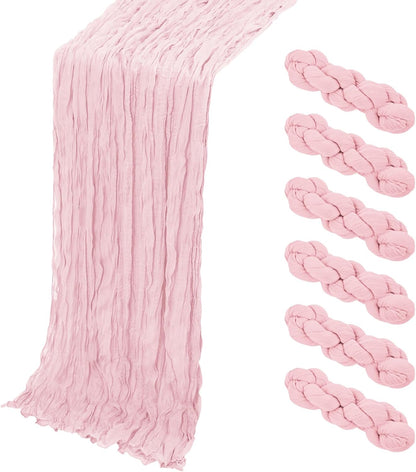 6 Pack Light Pink Cheesecloth Table Runner, 17 x 108 Inch, Gauze Cheese Cloth Table Runner Rustic Sheer Runner for Wedding Birthday Party Baby Shower Table Decor(Light Pink)