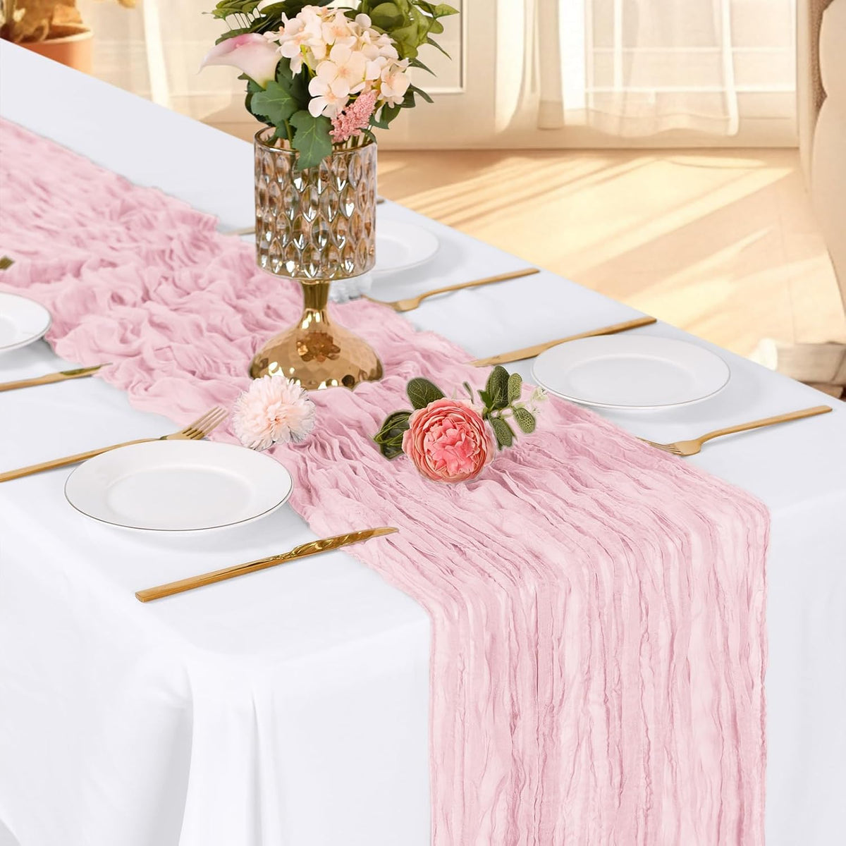 6 Pack Light Pink Cheesecloth Table Runner, 17 x 108 Inch, Gauze Cheese Cloth Table Runner Rustic Sheer Runner for Wedding Birthday Party Baby Shower Table Decor(Light Pink)