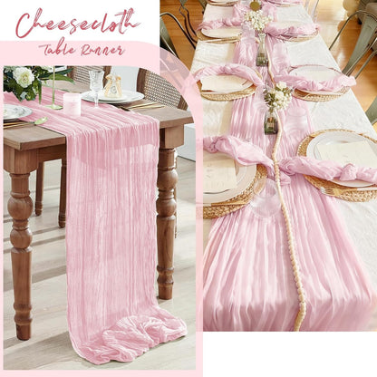 6 Pack Light Pink Cheesecloth Table Runner, 17 x 108 Inch, Gauze Cheese Cloth Table Runner Rustic Sheer Runner for Wedding Birthday Party Baby Shower Table Decor(Light Pink)