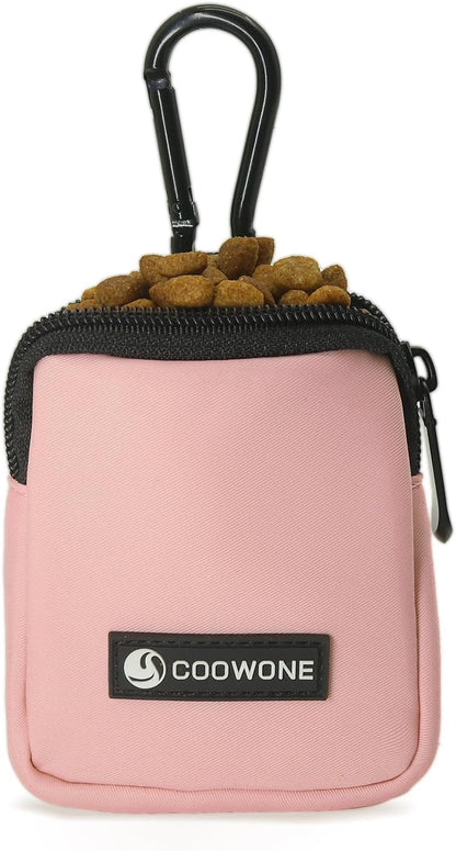 Dog Treat Pouch Pocket Sized Pet Puppy Training Pouch for Dog Training Behavior Aids, Waterproof Nylon Fabric Dog Poop Bag Holder, Hands Free Dog Walking Bag with Metal Carabiner (Pink)