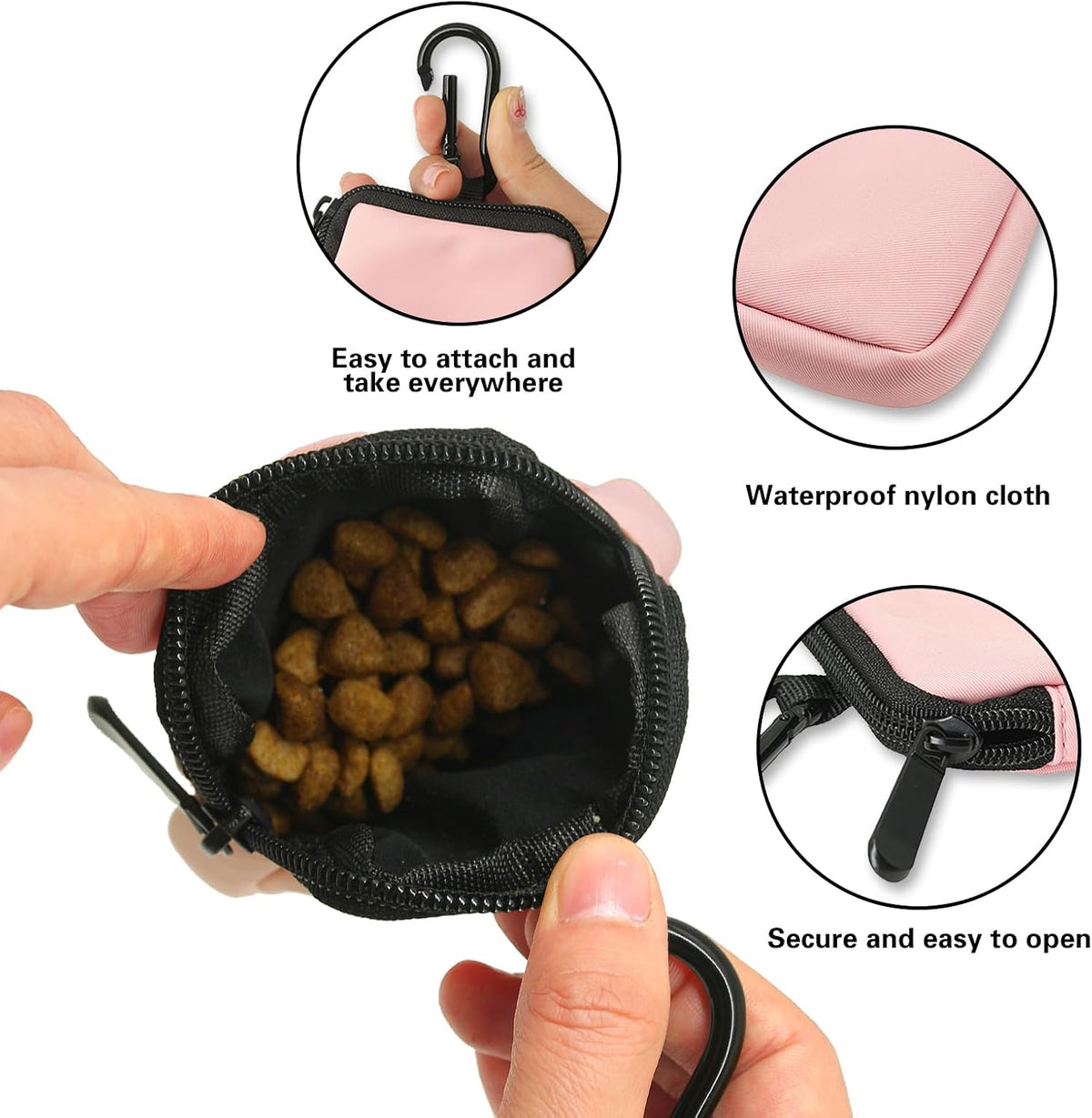 Dog Treat Pouch Pocket Sized Pet Puppy Training Pouch for Dog Training Behavior Aids, Waterproof Nylon Fabric Dog Poop Bag Holder, Hands Free Dog Walking Bag with Metal Carabiner (Pink)