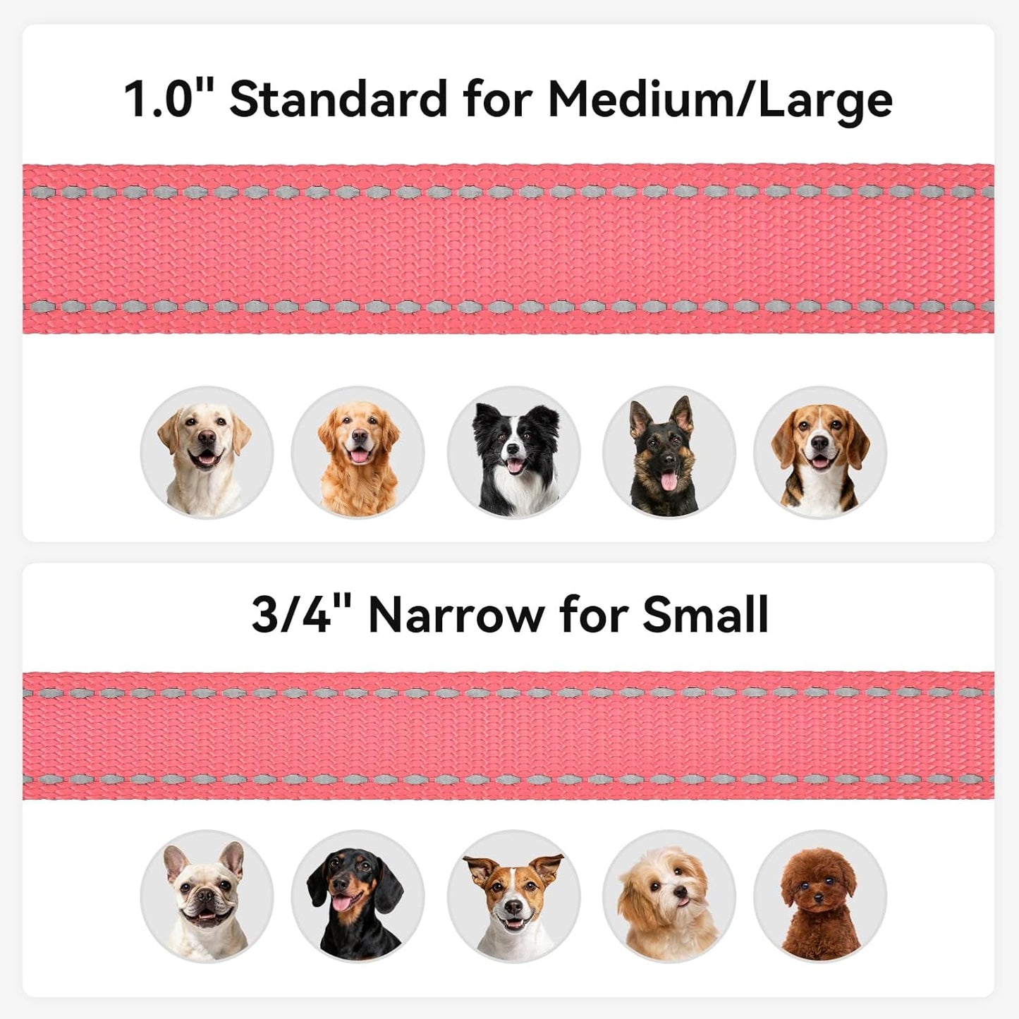 Dog Leash, 6 FT Double-Sided Reflective, Padded Handle Nylon Heavy Duty Leashes for Small Dogs Walking, Neon Pink