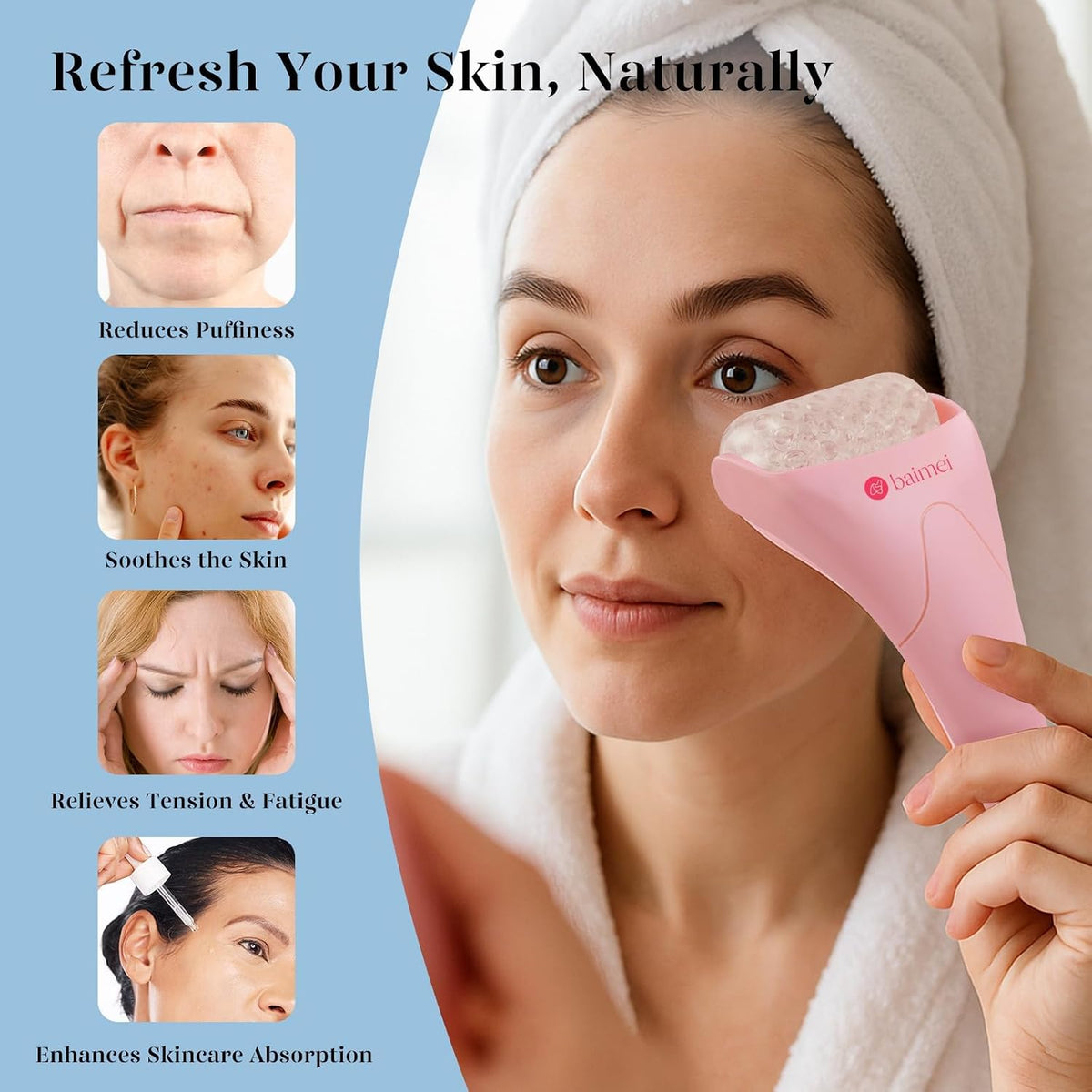 IcyMe Ice Roller for Face & Gua Sha Set, Depuff & Migraine Relief