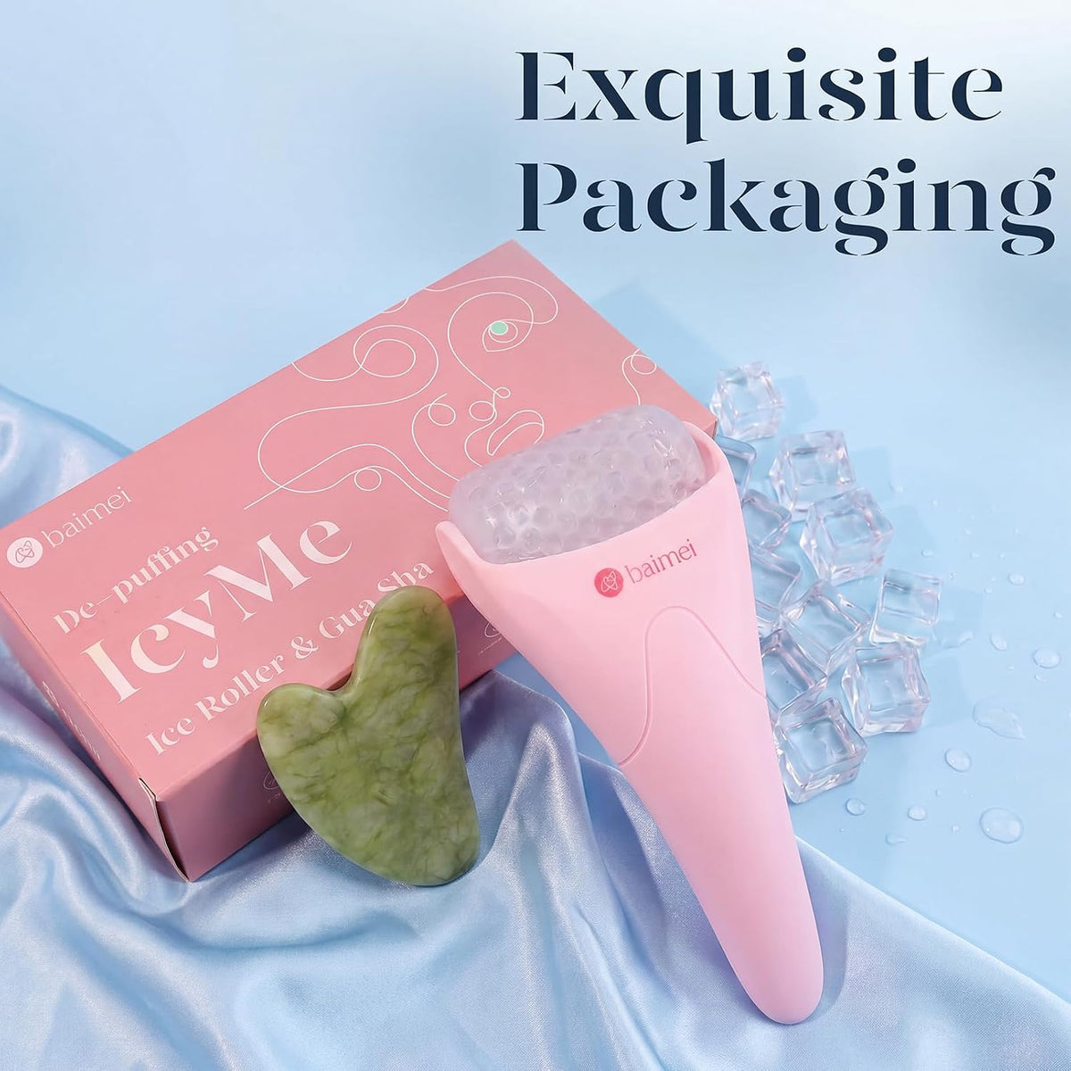 IcyMe Ice Roller for Face & Gua Sha Set, Depuff & Migraine Relief