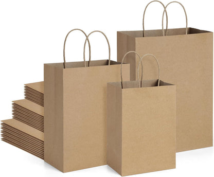 BagDream 100 Pack Brown Gift Bags with Handles 3 Assorted Sizes Kraft Paper Gift Bags Bulk, Wedding Birthday Party Favors, Retail Merchandise Grocery Small Business Shopping Paper Sacks