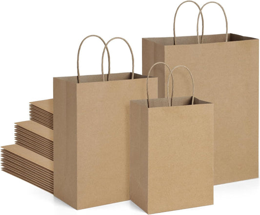 BagDream 100 Pack Brown Gift Bags with Handles 3 Assorted Sizes Kraft Paper Gift Bags Bulk, Wedding Birthday Party Favors, Retail Merchandise Grocery Small Business Shopping Paper Sacks