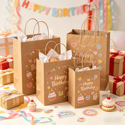 BagDream 100 Pack Brown Gift Bags with Handles 3 Assorted Sizes Kraft Paper Gift Bags Bulk, Wedding Birthday Party Favors, Retail Merchandise Grocery Small Business Shopping Paper Sacks