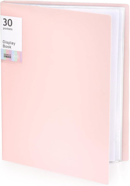 Binder with Plastic Sleeves for A4 Size, 30 Pocket, 1 Pack, Pink