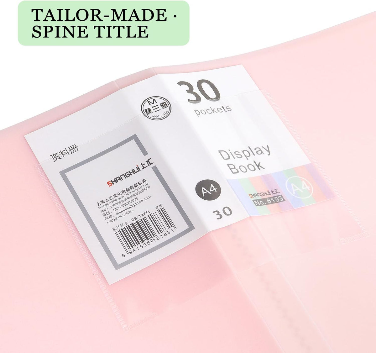 Binder with Plastic Sleeves for A4 Size, 30 Pocket, 1 Pack, Pink