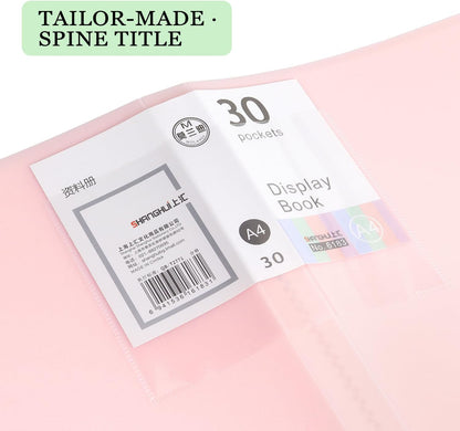 Binder with Plastic Sleeves for A4 Size, 30 Pocket, 1 Pack, Pink