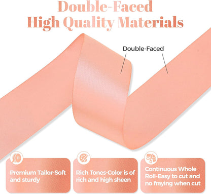 Peach Satin Ribbon, Double Faced 1-1/2 Inch X 50 Yards Peach Ribbon, Premium Satin Ribbons for Gift Wrapping, Crafts, Hair Bow Making, Sewing, Flower Bouquet, Wedding Party Decor