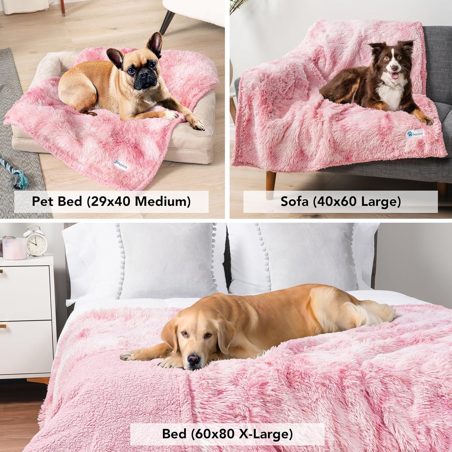 Waterproof Dog Blanket for Couch, Bed & Furniture,Reversible Sherpa & Faux Fur Pet Blanket, Leakproof Blanket for Puppy Cat, Washable Soft Calming Pet Couch Protector (29x40, Tie-Dye Pink)