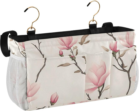 Small Pink Magnolia Flowers Bedside Caddy Bedside Organizer Bedside Storage Caddy College Dorm Bed Accessories