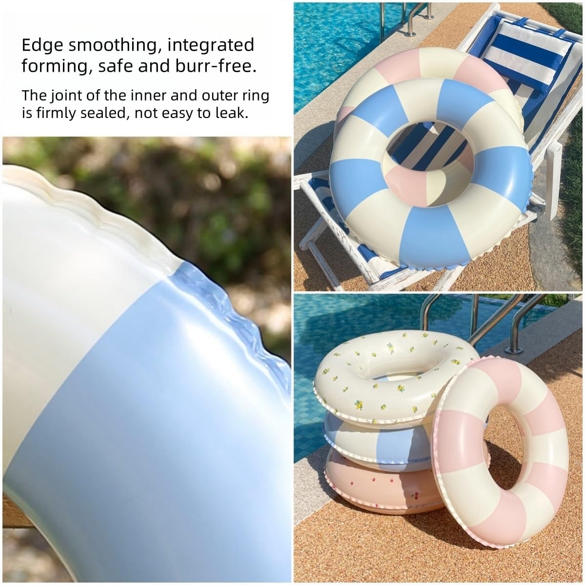Swimming Pool Floats for Kids Ages 5-10, Inflatable Tubes With Simple Stripes, Cute Swim Rings, Floaties Water Toys for Beach Party