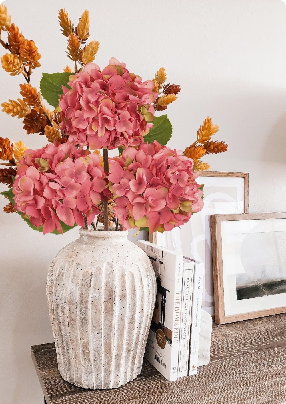 3Pcs Pink Hydrangea Artificial Flowers Faux Dried Touch Hydrangeas Silk Flowers with Stems Fake Florals Flower for Home Wedding Table Centerpiece Vase Arrangements Decorations