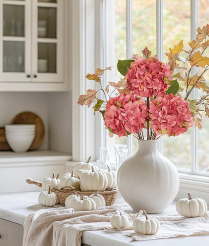 3Pcs Pink Hydrangea Artificial Flowers Faux Dried Touch Hydrangeas Silk Flowers with Stems Fake Florals Flower for Home Wedding Table Centerpiece Vase Arrangements Decorations