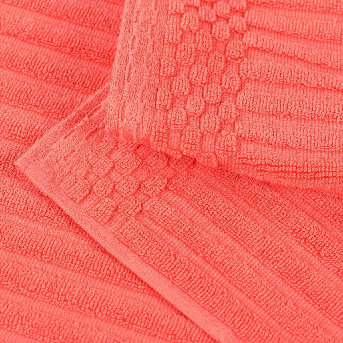 6 Piece Cotton Towel Set, Includes 2 Bath Towels, 2 Hand Towels, 2 Face Towel/Washcloths, Daily Use for Bathroom, Guest Bath, Ribbed, Absorbent, Home Essentials, Soho Collection, Coral