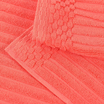 6 Piece Cotton Towel Set, Includes 2 Bath Towels, 2 Hand Towels, 2 Face Towel/Washcloths, Daily Use for Bathroom, Guest Bath, Ribbed, Absorbent, Home Essentials, Soho Collection, Coral