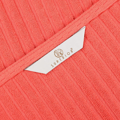 6 Piece Cotton Towel Set, Includes 2 Bath Towels, 2 Hand Towels, 2 Face Towel/Washcloths, Daily Use for Bathroom, Guest Bath, Ribbed, Absorbent, Home Essentials, Soho Collection, Coral