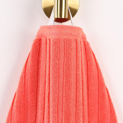 6 Piece Cotton Towel Set, Includes 2 Bath Towels, 2 Hand Towels, 2 Face Towel/Washcloths, Daily Use for Bathroom, Guest Bath, Ribbed, Absorbent, Home Essentials, Soho Collection, Coral