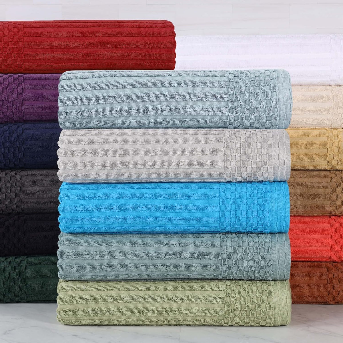 6 Piece Cotton Towel Set, Includes 2 Bath Towels, 2 Hand Towels, 2 Face Towel/Washcloths, Daily Use for Bathroom, Guest Bath, Ribbed, Absorbent, Home Essentials, Soho Collection, Coral