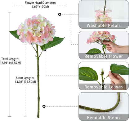 5PCS Hydrangea Artificial Flowers Fake Hydrangea Latex, Light Pink