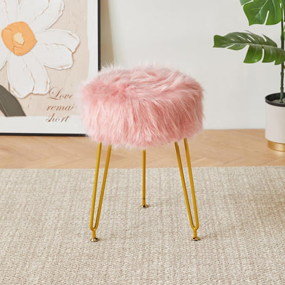 Faux Fur Vanity Chair, Furry Makeup Stool Ottoman, Pink LG-32P