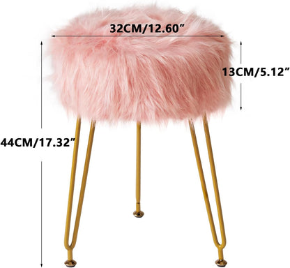 Faux Fur Vanity Chair, Furry Makeup Stool Ottoman, Pink LG-32P