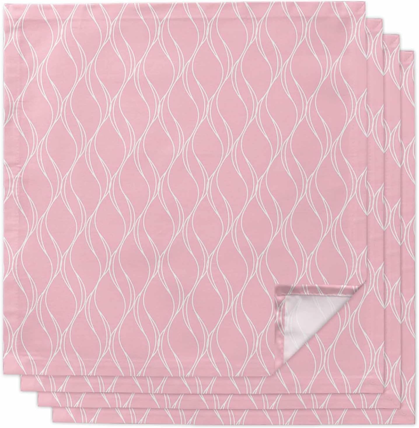 Pink White Stripes Cloth Napkins Set of 4, Simple Geometric Modern Monochrome Washable Reusable Dinner Cocktail Napkin for Kitchen Party Wedding Banquet Holiday Baby Shower Table Decor