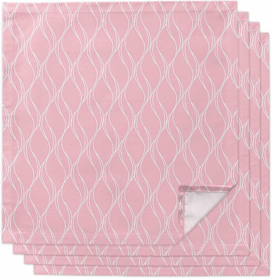 Pink White Stripes Cloth Napkins Set of 4, Simple Geometric Modern Monochrome Washable Reusable Dinner Cocktail Napkin for Kitchen Party Wedding Banquet Holiday Baby Shower Table Decor