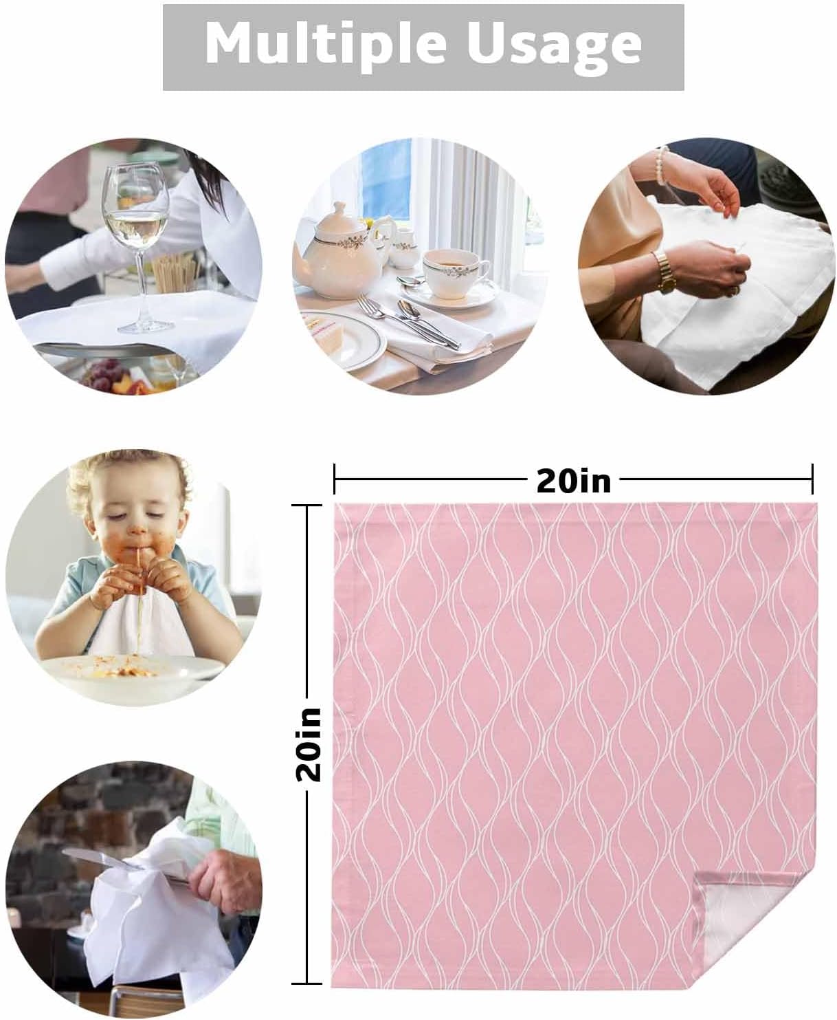 Pink White Stripes Cloth Napkins Set of 4, Simple Geometric Modern Monochrome Washable Reusable Dinner Cocktail Napkin for Kitchen Party Wedding Banquet Holiday Baby Shower Table Decor