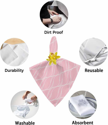 Pink White Stripes Cloth Napkins Set of 4, Simple Geometric Modern Monochrome Washable Reusable Dinner Cocktail Napkin for Kitchen Party Wedding Banquet Holiday Baby Shower Table Decor